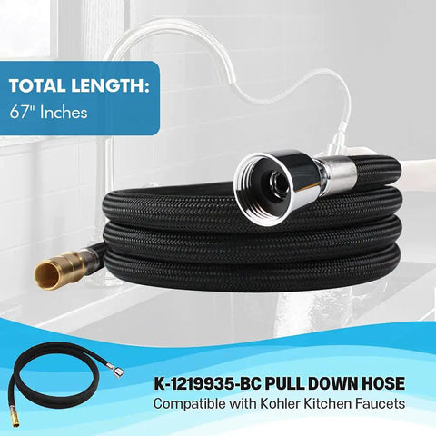 DockNetik Compatible Kitchen Faucet Hose Adapter Extender For Pull Down Faucets, 67 Inch Chrome Hose, Kohler Compatibility