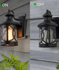 Two Pack Outdoor Wall Lights For Porch And Exterior Use Matte Black Sconces With Clear Glass Shade Waterproof Weather Resistant Exterior Light Fixtures For House Garage Patio Front Door Balcony shown on and off