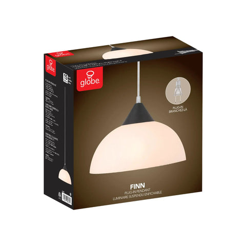 1 Light Plug-In Pendant Light In Dark Bronze With Frosted Shade And Adjustable Clear Cord Height, packaging box
