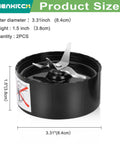 Beefy Replacement Blender Blades Two Pack For Magic Bullet 250W, high quality stainless steel, 3.31in x 1.5in