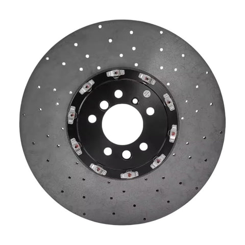 Track-Ready Carbon SiC Brake Discs Set For High-Performance Cars And Heavy Machinery, 40 Percent Lighter Than Steel, Rapid Heat Dissipation, Shorter Braking Distances, Front And Rear Axle Upgrade, Rust-Proof, Quiet, Ideal For Supercars Like 488 Pista