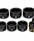 Low Profile Oil Filter Socket Set 7 Piece Cap Removal Kit For Tight Engine Bays Three Eighths Inch Drive CR V Steel 24-38mm