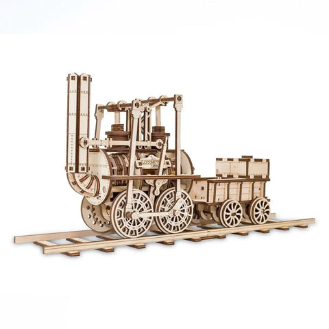 3D Steam Train Model Kit For Adults And Teens DIY Wood Puzzle Set With Vintage Locomotive No 1 Design Educational STEM Toy Collectors Display Birch Wood Construction 325 Piece Build, wooden locomotive on rails