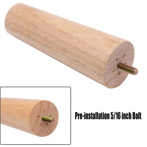 Close-up of natural wood finish 6 Inch Replacement Wood Furniture Legs Set Of 4 for Sofa Couch Table Cabinet with pre-installed bolt