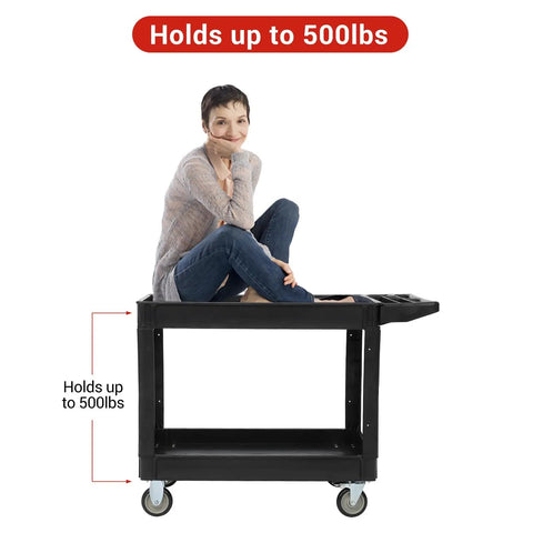 Rock Solid Heavy Duty Two Shelf Foldable Utility Cart With 500 Pound Capacity And Smooth Rolling Casters That Glide Like A Dream For Garage Warehouse Tool Storage Jobs
