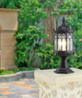 JUDYSSY Security Lights Outdoor/lot Led Flood Light Outdoor Floodlight Spotlight IP67 Waterproof on a decorative outdoor pedestal.