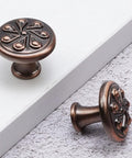 Antique Copper Round Cabinet Knobs 5 Pack for Drawers and Wardrobes, Zinc Alloy Decorative Pull Handles, 1-3/16 Inch Diameter