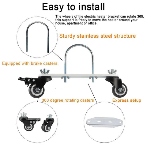 Front view: Cotonlake oil-filled radiator portable pulley holder; carbon steel frame with 360° swivel wheels (2-pack)