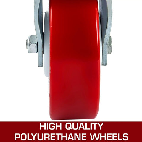Built Tough Eight Inch Polyurethane Swivel Caster Wheels With Locking Brakes And Steel Cores Roll Smooth As Butter For Scaffolding And Workbenches While Handling Three Thousand Two Hundred Pounds During Your Daily Shop Grind