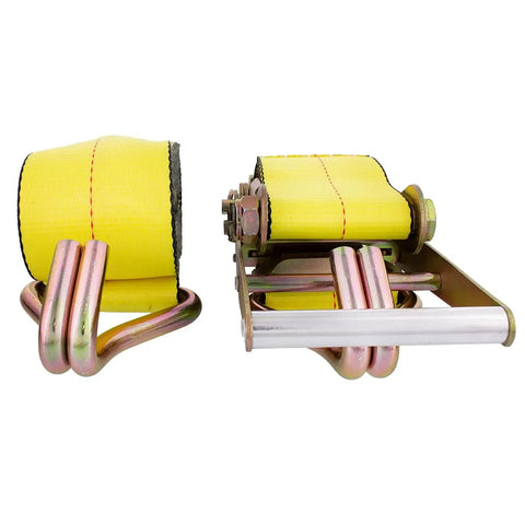 Beefy Heavy Duty Ratchet Tie Down Strap 4 Inch By 30 Foot With Zinc Plated Double J Hooks 5400 Lb Load Limit Durable Cargo Strap