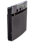 Wireless Doorbell Extender Kit With Multiple Chime Receivers For Use With Your Existing Doorbell System Easy Plug And Play LRA EX1000 Repeater, showing angled view of gray transmitter.