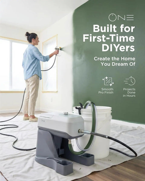 Solid Pick One Knob Airless Paint Sprayer With 3000 Psi And Easy Start Interface used for painting a wall in a home.
