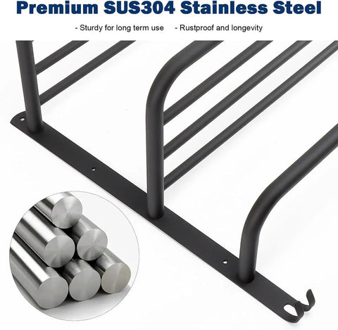 Foldable Double Towel Rack With Towel Bar And 5 Hooks Space Aluminum Wall Mount Shelf For Bathroom And Kitchen No Drill Easy Install 23 Inch Chrome Finish Durable And Space Saving Design close-up
