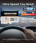 Rock Solid 8GB MLC Micro SD Card 2 Pack Built Different High Endurance Memory Card For Dash Cam And Security Systems Full HD Continuous Recording Smooth Write Speeds Up To 85 MBPS Including Universal Adapter Badass Durability in a car setting with dashboard.