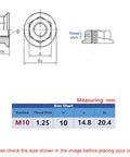 Badass Heavy Duty 304 Stainless Steel M10 X 1.25mm Hex Serrated Flange Nuts 30 Piece Set Bright Finish size chart and measurements