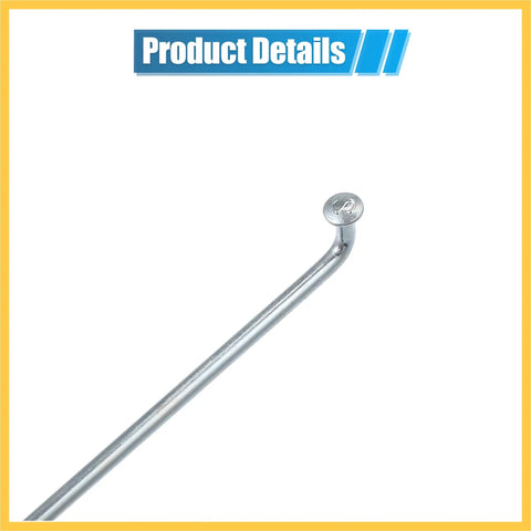 Close-up of 14G J bend bicycle spoke from 12 Pack 14G J Bend Bicycle Spokes Galvanized 296mm 11.65 Inches With Brass Nipples Steel Spokes For Mountain Bike MTB Replacement Parts Upgrade Kit For Wheel Repair And Strong Rust Resistant Spokes