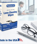 PhysiciansCare Lens Cleaning Wipes box for eyeglasses, 100 count, pre-moistened, anti-fog and anti-static, Made in USA