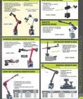 Magnetic bases catalog page showing mini universal bases, holders, and stands in a green layout