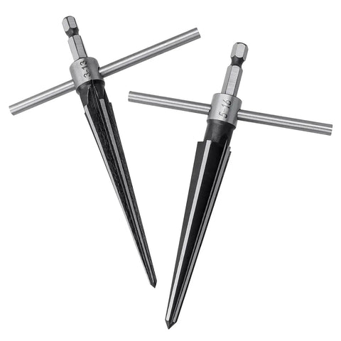 Bridge Pin Hole Tapered Reamer Set With Two T Handle Chamfer Reamers for Pro Grade Holes and Burr Busting 3 to 13mm, 5 to 16mm