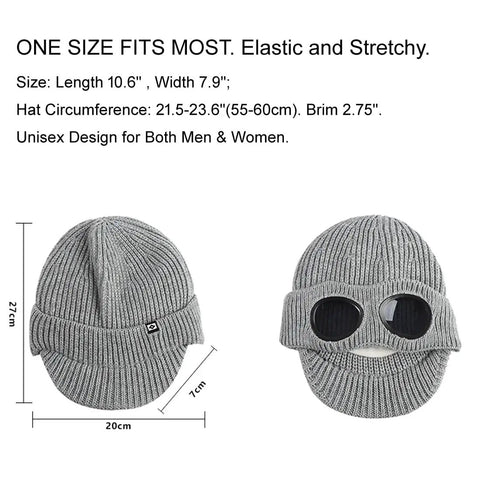 Unisex Peak Ski Beanie With Thick Fleece Lining, Cozy Knit Hat For Winter, detailed measurements, one size fits most design.