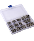 Hardcore 440 Piece 304 Stainless Steel Hex Head Socket Screws And Nuts Assortment Kit M3 Metric Bolts Nuts With 2 Hex Keys For Tough Home Repair Or Weekend DIY Projects Inside Rust Resistant Plastic Storage Case With Lid Organizer Tray. open organizer tray with stainless steel M3 screws and nuts