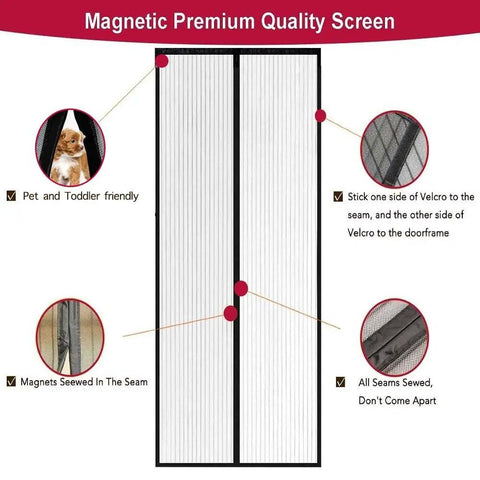 Magnetic Screen Door With Full Frame Velcro Auto Close 26 Strong Magnets Fits Doors Up To 36 By 98 Inches Keeps Bugs Out No Fuss Hands Free