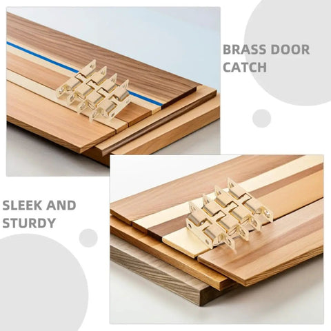Brass Cabinet Door Catches Magnetic Latches Kit No Fuss Install, 10 Pack For Kitchen And Home Storage on wooden boards