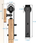 Side view of Six Foot Sliding Barn Door Hardware Kit With 265 Lb Capacity Fits Doors Up To 36 Inches, showing measurements.