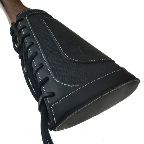 Rugged Leather Canvas Buttstock With Shell Holder Sling For 12 Gauge Shotgun And Rifle Calibers Including .22LR Black close-up