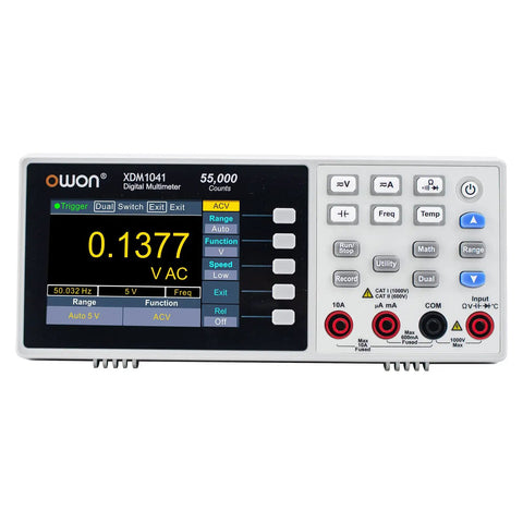 Front view of Pro Grade USB RS232 Digital Multimeter XDM1041 with 3.7 inch LCD screen and control buttons.