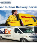 Door to Door Delivery Service featuring DHL van and FedEx delivery vehicle, highlighting delivery options for wire harness.