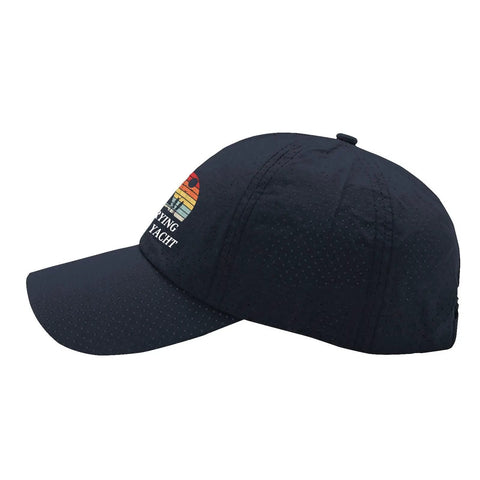 Side view of Navy Mens Breathable Summer Cap with Top Vent Holes, Adjustable Strap, Lightweight and Sweat Wicking Hat for Outdoor Activities
