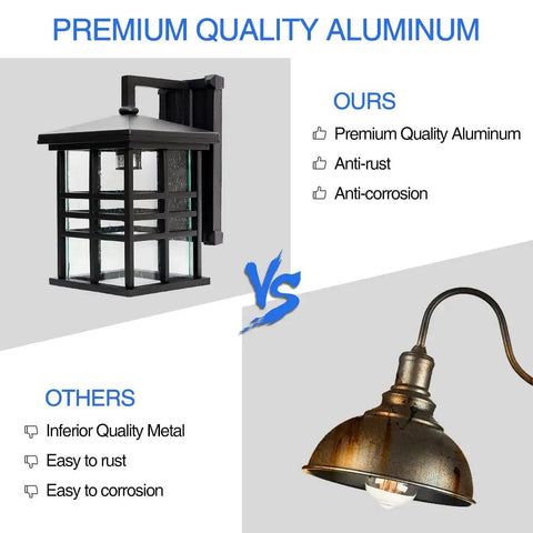 Weatherproof Outdoor Wall Sconce Lantern, 1 Light Black Exterior Fixture With Seeded Glass, Anti Rust Aluminum comparisons