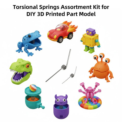 Colorful toy models and Dope Torsion Springs Kit For 3D Printers 120 Degree Stainless Steel Assortment For Bambu Lab X1 X1C P1P P1S