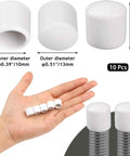 10Pcs White Door Stopper Rubber Tip Replacements 0.39 Inch Diameter Stoppers Stop Caps For Door Wall Protection Durable Rubber Cushions And Quiet Door Closing Fits Most Standard Door Stoppers shown in hand, dimensions visible.