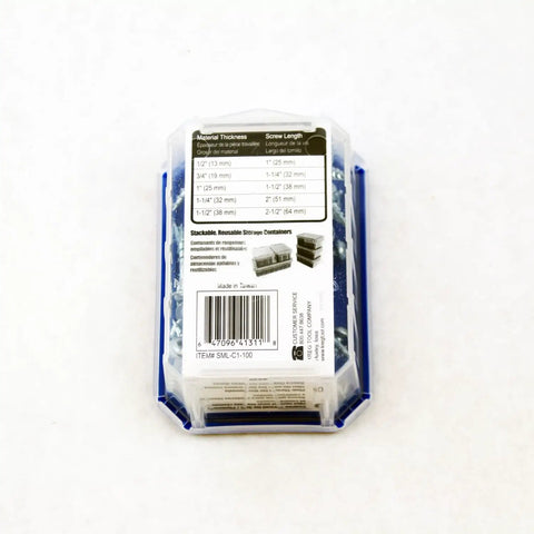 Back view of packaging for 8 X 1 Inch Pocket Hole Screw With Square Drive And Self Tapping Tip 100 Pack For Woodworking Easy
