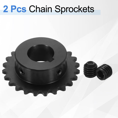 24 Tooth ANSI 35 Roller Chain Sprocket With 1 Inch Bore For ISO 06C Chain C45 Carbon Steel With Black Oxide Finish Built Tough And Rust Resistant With Set Screws Included