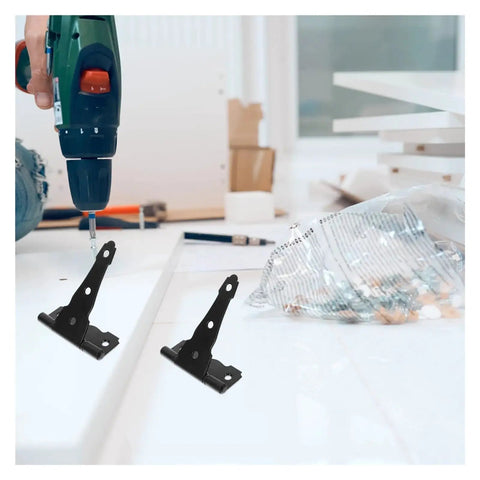 Heavy Duty 4 Inch Adjustable T Shaped Shed Hinges 2 Pack being installed with a drill