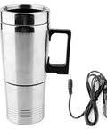 Road Trip Ready 12V Car Electric Kettle Heats Water Instantly Plugs Straight Into Cigarette Lighter, slim stainless steel travel mug with cord.