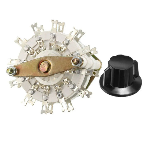 2 Pole 11 Throw 2 Deck Band Channel Rotary Switch Selector With Black Plastic Knob, 24 Pins, top view