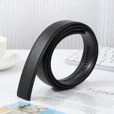 Black No Buckle Belt Strap for Men PU Durable Waistband Replacement, Adjustable Length 110 to 130 cm, 3.5 cm Wide, Easy Slip On Comfort, Everyday Wear Ready