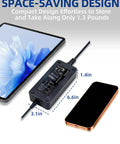 Fast 42V 2A Smart Charger For Bosch E Bike Batteries 36V Lithium Compatible With Performance Line Active Line CX Models Compact Design SGS Certified For Reliable Fast Home Charging shown with dimensions beside a tablet and smartphone