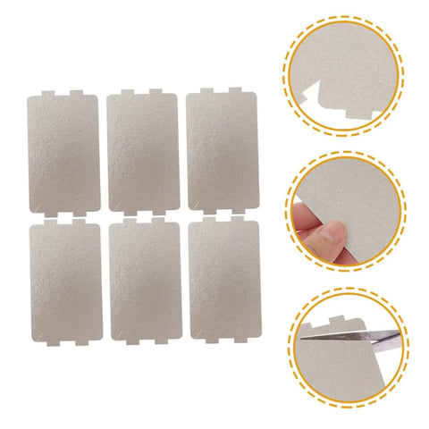 Microwave Mica Sheet Cover Set 6 Pcs Heat Insulation Waveguide Pad Crisper Cover For Oven Replacement Parts showing sheets and cutting detail.