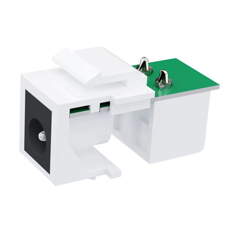 No Sweat 5 Pack DC Keystone Jack With 12 Volt Screw Terminal And 5.5Mm X 2.1Mm Connector, white snap-in module for wall plates.