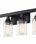 Sleek 4 Light Vanity Fixture In Flat Black Finish With Clear Seeded Glass For Indoor Use Damp Rated Uses 4 X 60W
