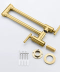 Gold Pot Filler Faucet Wall Mount Brass Kitchen Folding Faucet With Double Joint Swing Arms And Two Handle Design
