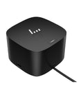 Thunderbolt G4 Docking Station Powering Dual Monitors, USB-C And Hdmi Hub With 120W Fast Charging, Solid Ethernet Port, Totally No Sweat Desk Adapter For Killer Professional Setups, black compact design with ports.