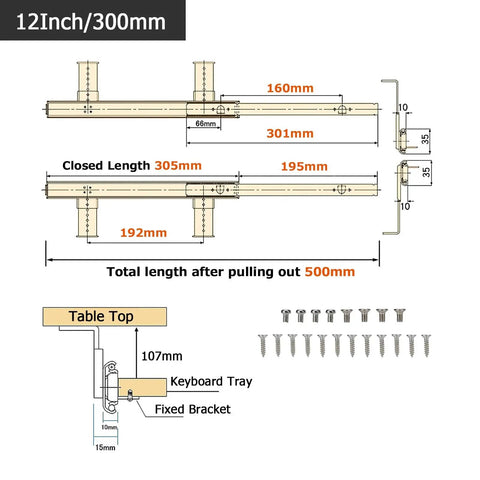 Beast Mode Heavy Duty Metal Drawer Slides With 60kg Load Capacity, Ball Bearing Glide, Adjustable Height, Ultra Smooth Operation, Ideal For Keyboard Trays, Bookshelves, Pianos, Under Desk Trays, 12 inch 300mm