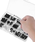 Heavy Duty 254 Piece Guitar Screw Kit With All Stainless Steel Fasteners For Strat Tele And Gibson Axe, organized in a clear storage box.