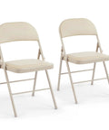 2 Pack Leather Padded Folding Chairs With Steel Frame Indoor Outdoor Portable Stackable Seats For Home Office Parties Comfy Cushioned Back Support Durable Khaki